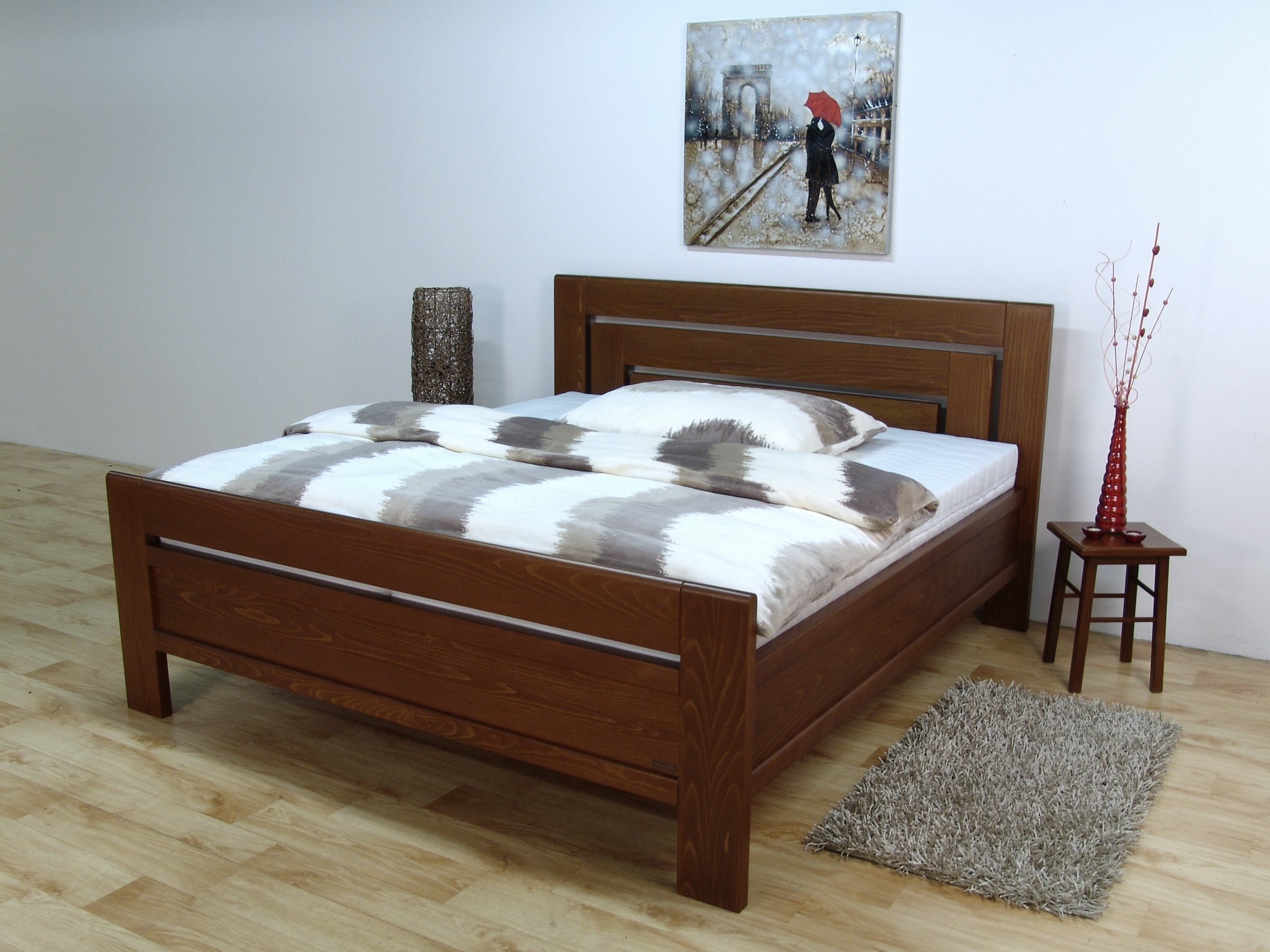 Dřevěná postel Inari s úložným prostorem Rozměr: 150x200 cm, Moření: Dub - ořech, Typ: S patou
