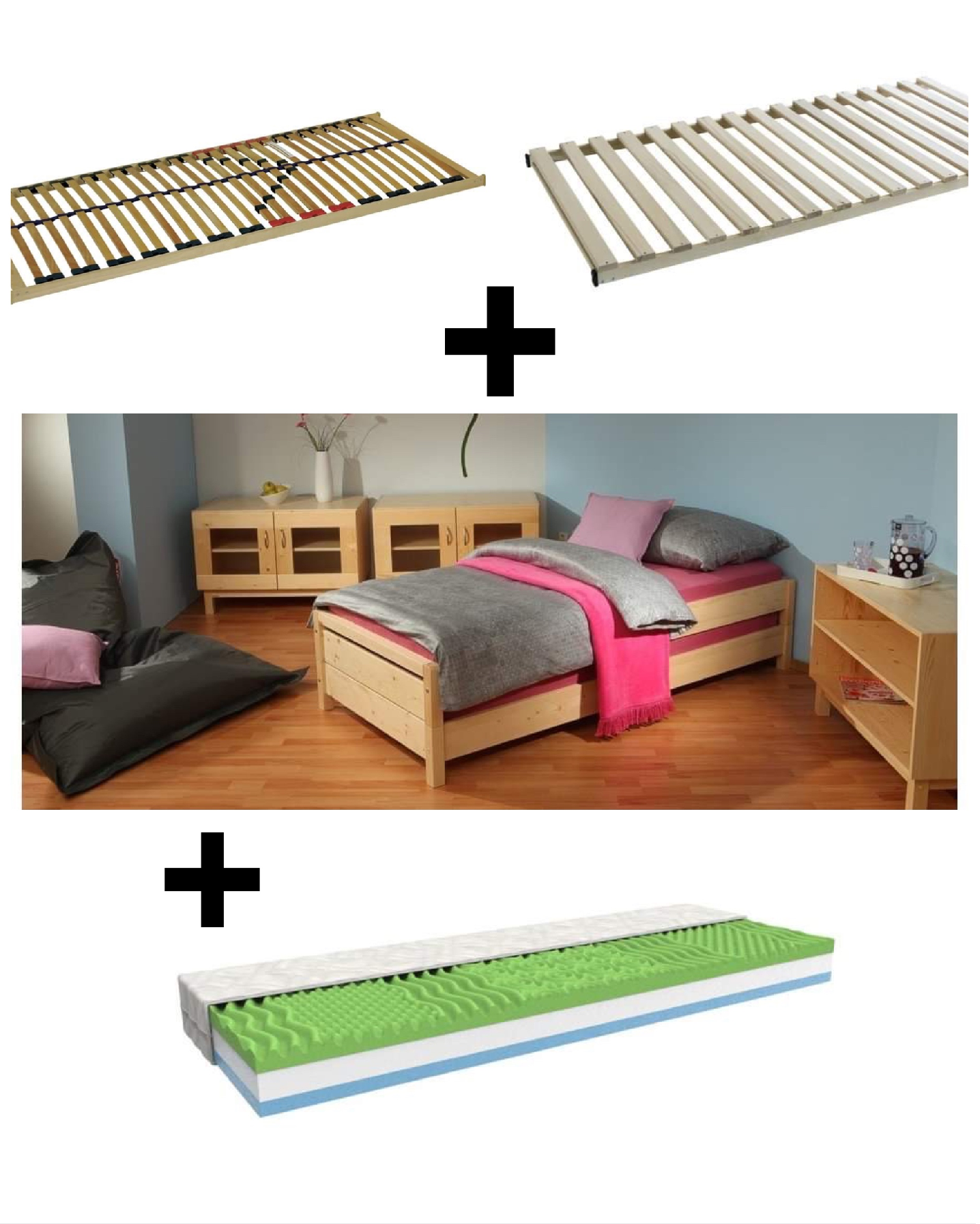Levně Gazel Postel KONNYS rozkládací smrk + lamelový rošt + matrace Rozměr: 90x200 cm