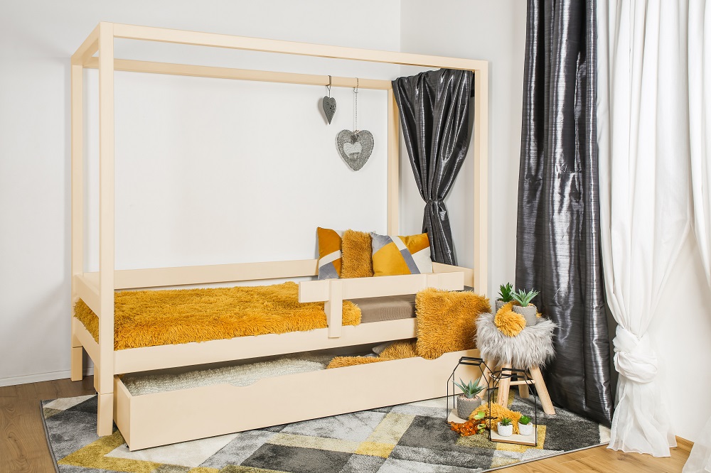 Levně Vyspimese.CZ Dětská postel Míša se zábranou a přistýlkou Rozměr: 80x160 cm, Barva: lak