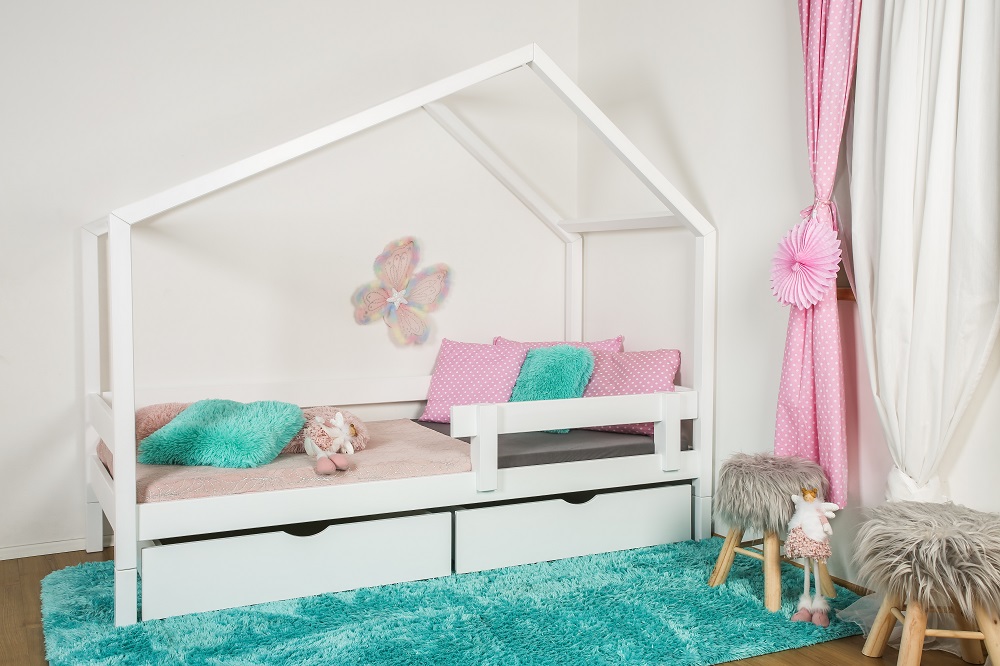 Levně Vyspimese.CZ Dětská postel Elsa se zábranou-dva šuplíky Rozměr: 90x200 cm, Barva: bílá