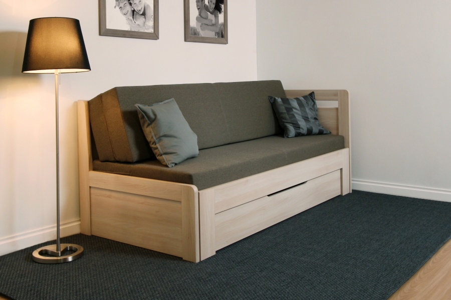 Levně BMB Postel TANDEM PLUS s vysokým pravým čelem - IMITACE DŘEVA Rozměr: 90/170x200 cm, Dekor: Akát, Provedení rohů: Oblé