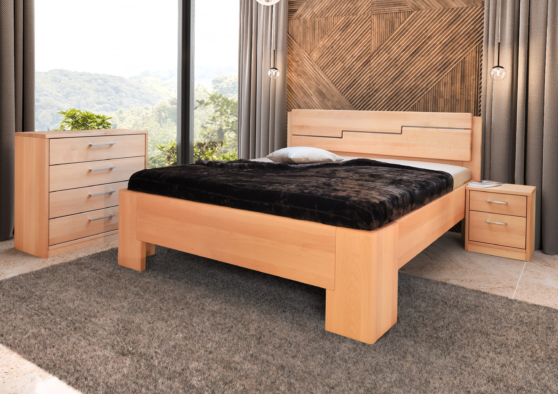 Levně Postel Kolacia design Manhattan 3 - masiv buk Rozměr: 85x190 cm, Moření: Lak č. 40