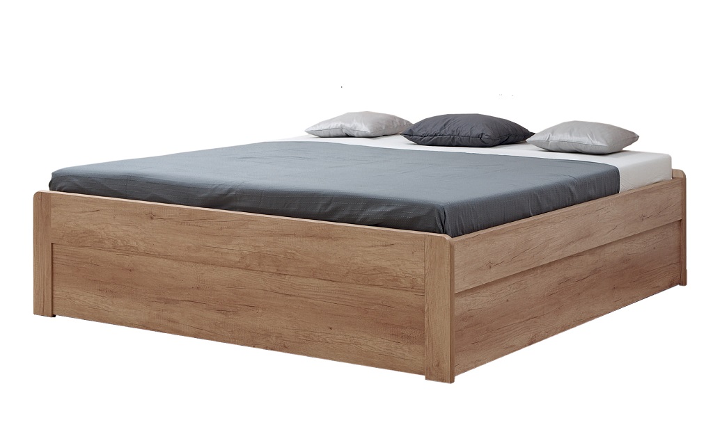 Levně Postel BMB Marika s nízkým čelem - IMITACE DŘEVA Rozměr: 160x200 cm, Dekor: Akát, Provedení rohů: Oblé