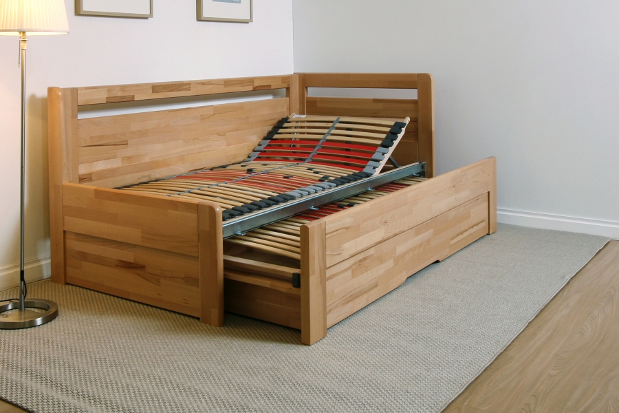BMB Postel Tandem Ortho s vysokým pravým čelem - IMITACE DŘEVA Rozměr: 90/180x200 cm, Dekor: Akát, Provedení rohů: Rovné (obrázek 3)