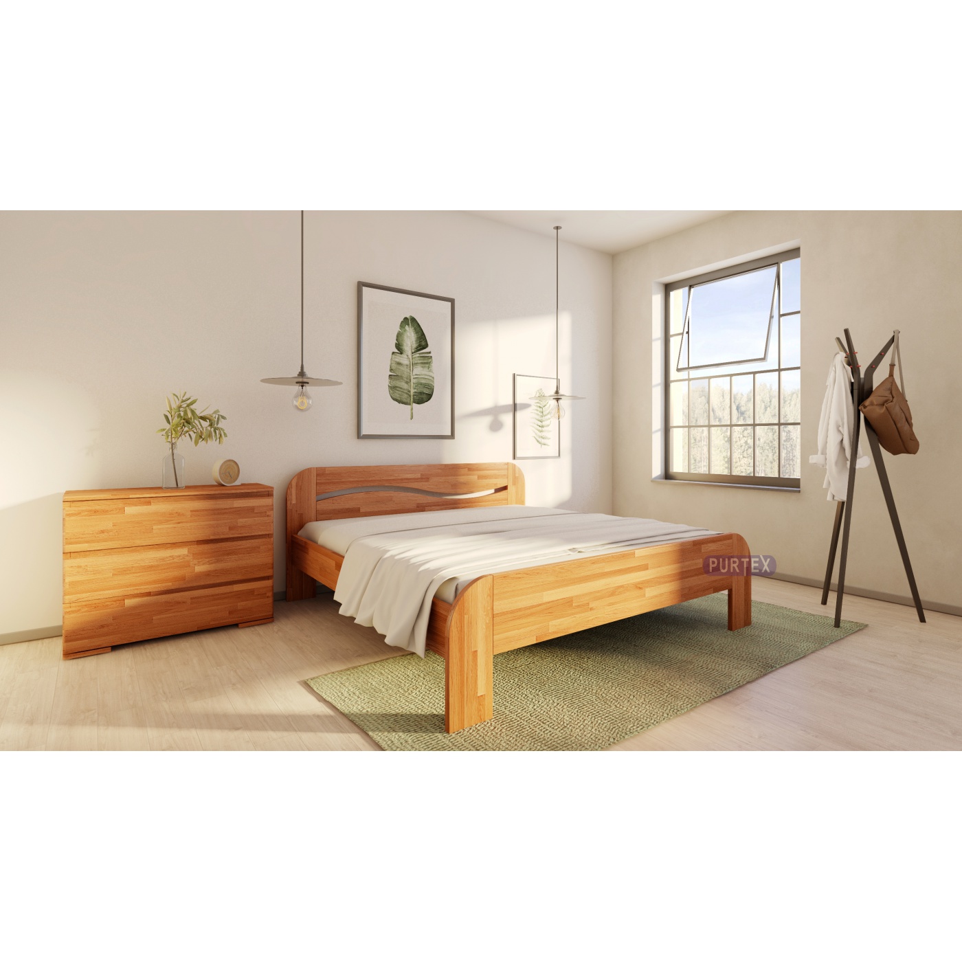 Levně Postel Purtex Ela Rozměr: 160x200 cm, Materiál: Buk, Moření: Bílá