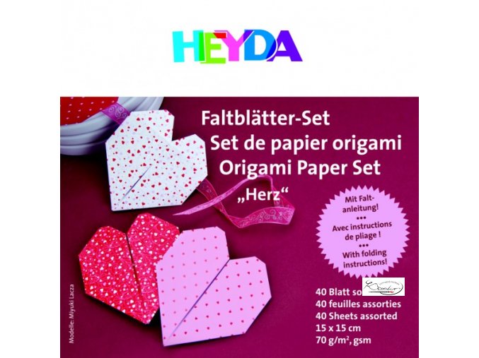 papiry na origami 15 x 15 cm srdce 40 listu