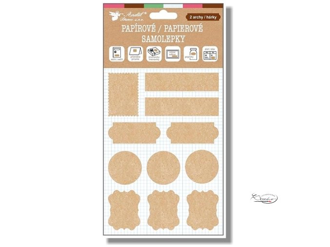 Samolepky popisovací papírové kraft 2 archy 18 x 13 cm