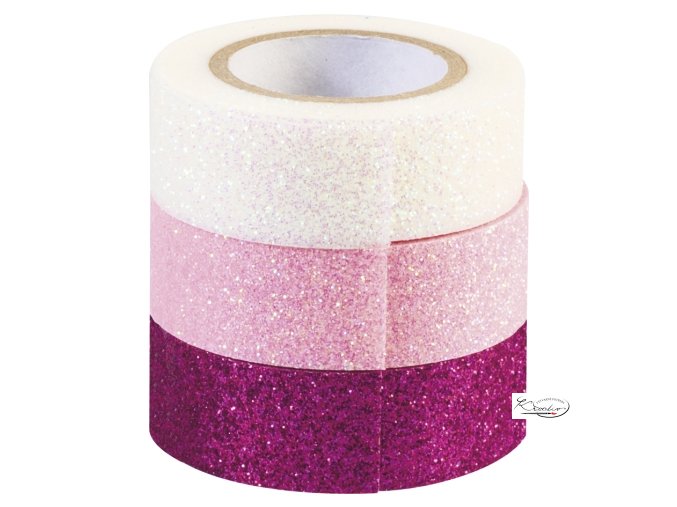 Dekorativní páska 1,5 cm x 3 m Glitr pink / růž / bílá