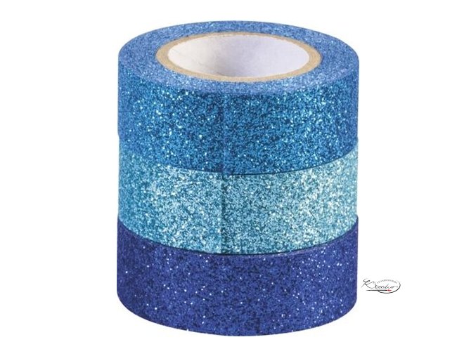 Dekorativní páska 1,5 cm x 3 m Glitr tyrkys / modrá / sv.modrá