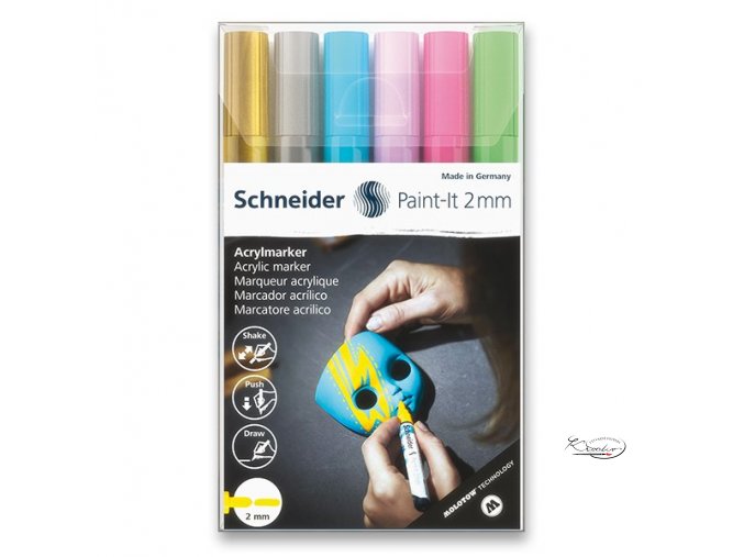 Akrylový popisovač Schneider souprava 6 / 2 mm - pastelové
