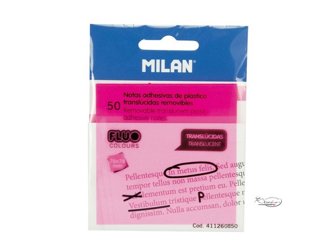 Bloček lepící MILAN Fluo PVC 76 x 76 mm růžový