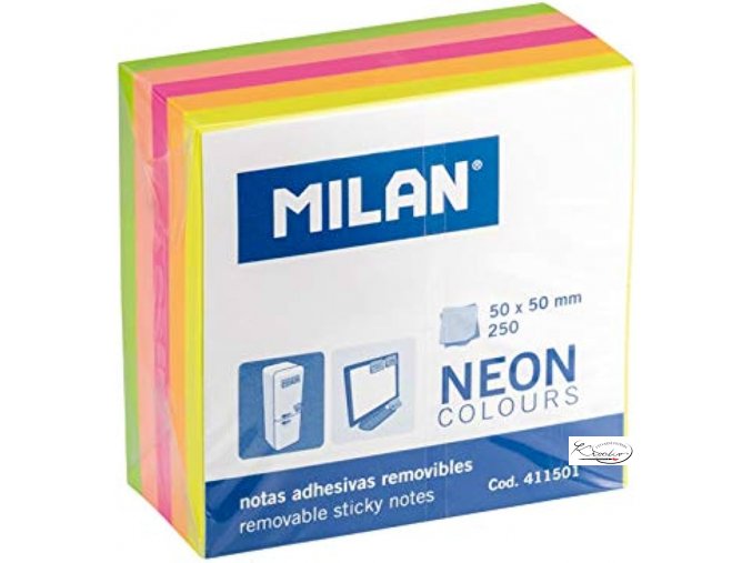 Bloček lepící MILAN Neon kostka 50 x50 mm 250 l.
