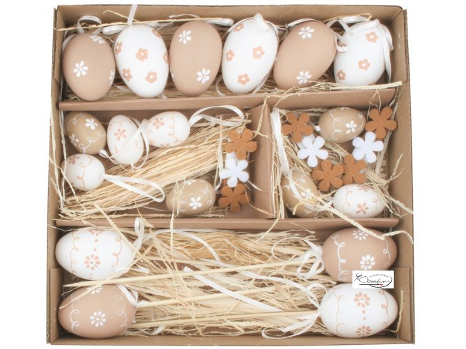 Velikonoční box s vajíčky a dekoracemi