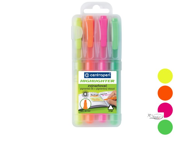 Zvýrazňovač CENTROPEN 8722/4 sada