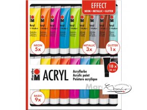 Akrylové barvy Marabu Effect 18 x 36 ml