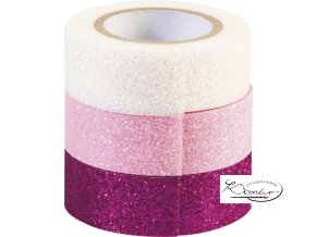 Dekorativní páska 1,5 cm x 3 m Glitr pink / růž / bílá