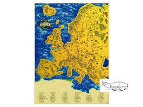 Stírací mapa Evropy Deluxe XL – zlatá