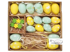 Velikonoční sada 24 ks - plastová vajíček mix velikostí, dekorace v krabičce