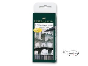 POPISOVAČE FABER-CASTELL PITT ARTIST PEN BRUSH - 6 KS, ODSTÍNY ŠEDÉ