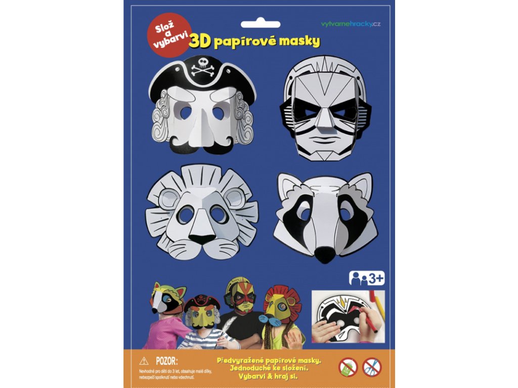 3D Karnevalové masky 4ks - Pirát , superhrdina, lev, mýval