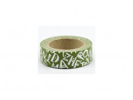 Dekorační lepicí páska - WASHI tape-1ks bílá písmena v zelené