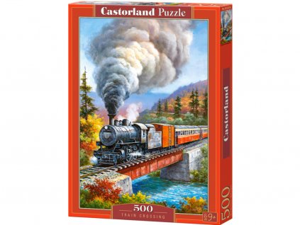 Puzzle Castorland 500 dílků - Vlak přejíždějící řeku (kreslený)