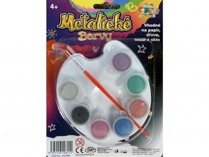 Akrylové barvy metalické 6x, paleta , štětec