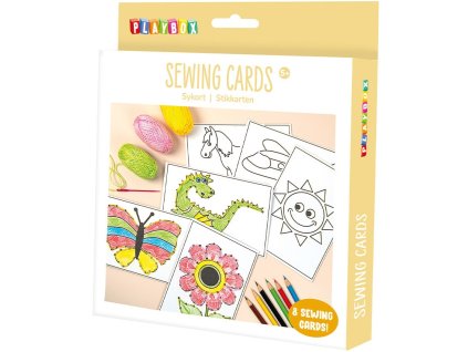 Sada na šití pro děti – šicí karty, pastelky, příze a plastová jehla od Playbox AB