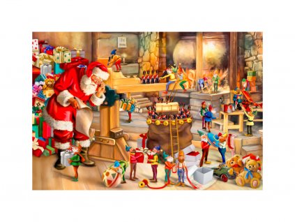 Dřevěné puzzle - Santa v práci XL 750 dílků
