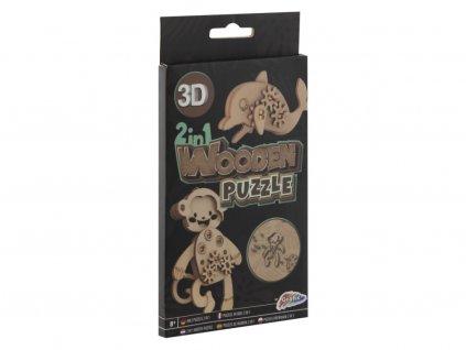 3D Puzzle dřevěné 2v1 - opice,delfín