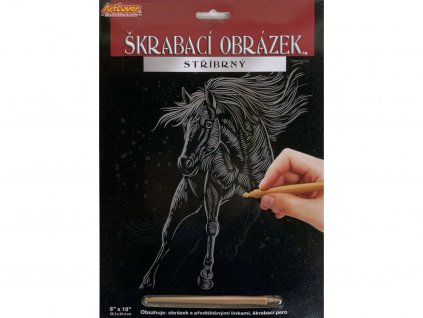 Škrabací obrázek stříbrný 20x25cm - Kůň