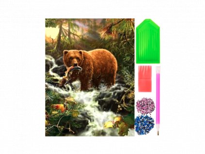 Diamantový obrázek - Medvěd a ryba 30x40cm