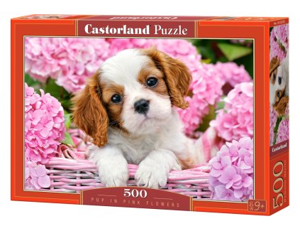 Puzzle Castorland 500 dílků - Štěňátko v růžových květinách