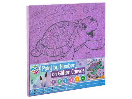 Malování na fialové glitrové plátno podle čísel - želva