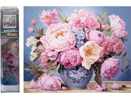 Diamantový obrázek - Pivoňky ve váze 30 x 40 cm
