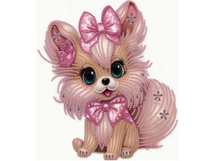 Diamantový obrázek na plátně 23 x 30 cm - Pejsek s mašlí