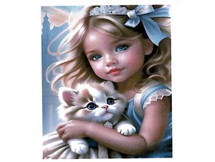 Diamantový obrázek - Dívka s kočkou 30 x 40 cm