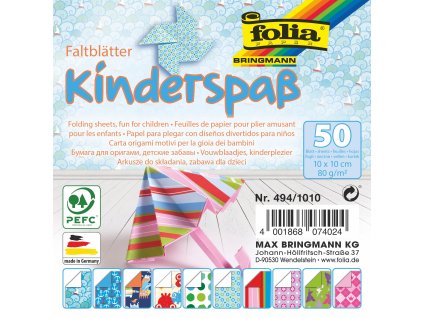 Papíry na origami 10x10 cm, 50 listů, 80 g/m², DĚTSKÉ