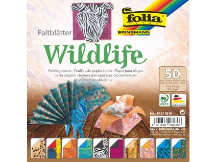 Papíry na origami 15x15 cm, 50 listů, 80 g/m², Divočina