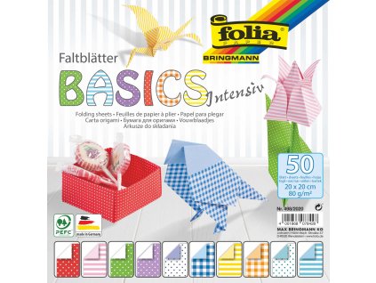 Papíry na origami 20x20 cm, 50 listů, 80 g/m², INTENSIV