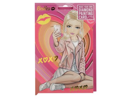Diamantové malování Besties, přáníčko - růžové