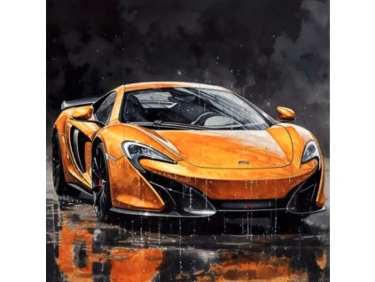 Diamantový obrázek žluté sportovní auto v dešti 30 x 40 cm