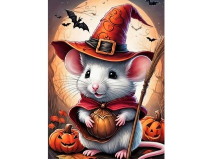 Diamantový obrázek halloweenská myš s dýní 30 x 40 cm