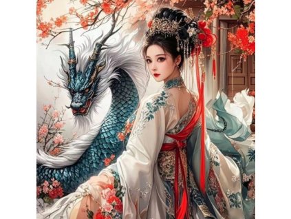 Diamantový obrázek dívka s drakem, Japonsko 30 x 40 cm