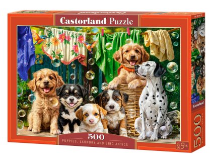 Puzzle Castorland 500 dílků - Puppies, Laundry and Bird Antics
