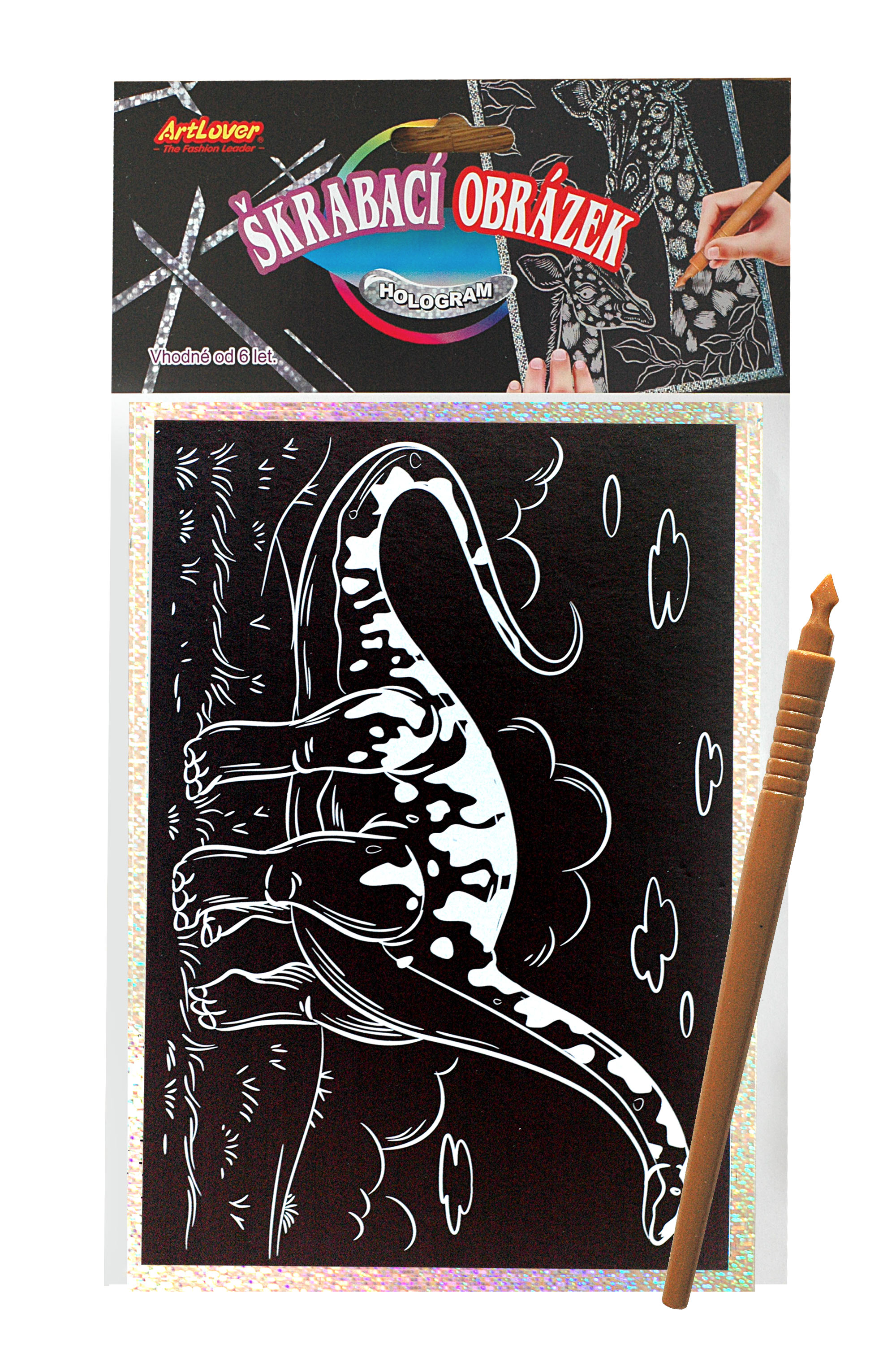 Škrabací obrázek- Holografický 20x15 cm- dinosaurus