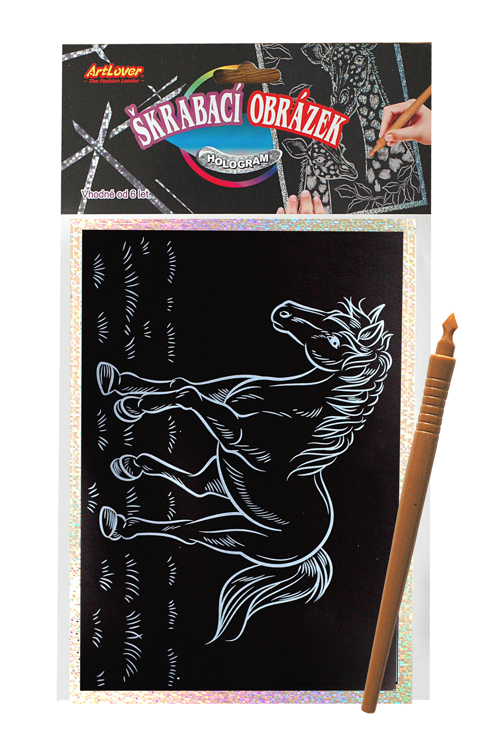 Škrabací obrázek- Holografický 20x15 cm- koník