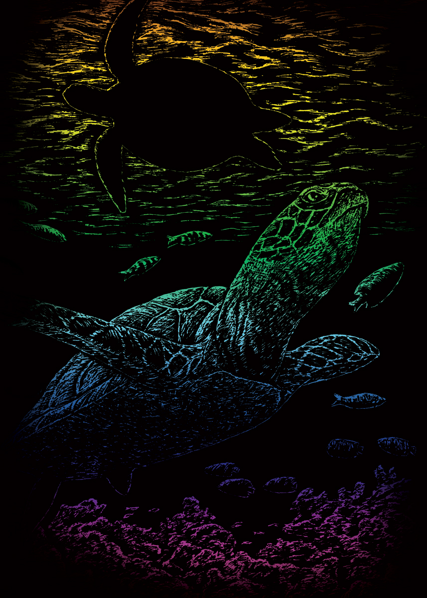 Seškrabovací obrázek- mini- Duhový- Mořská želva