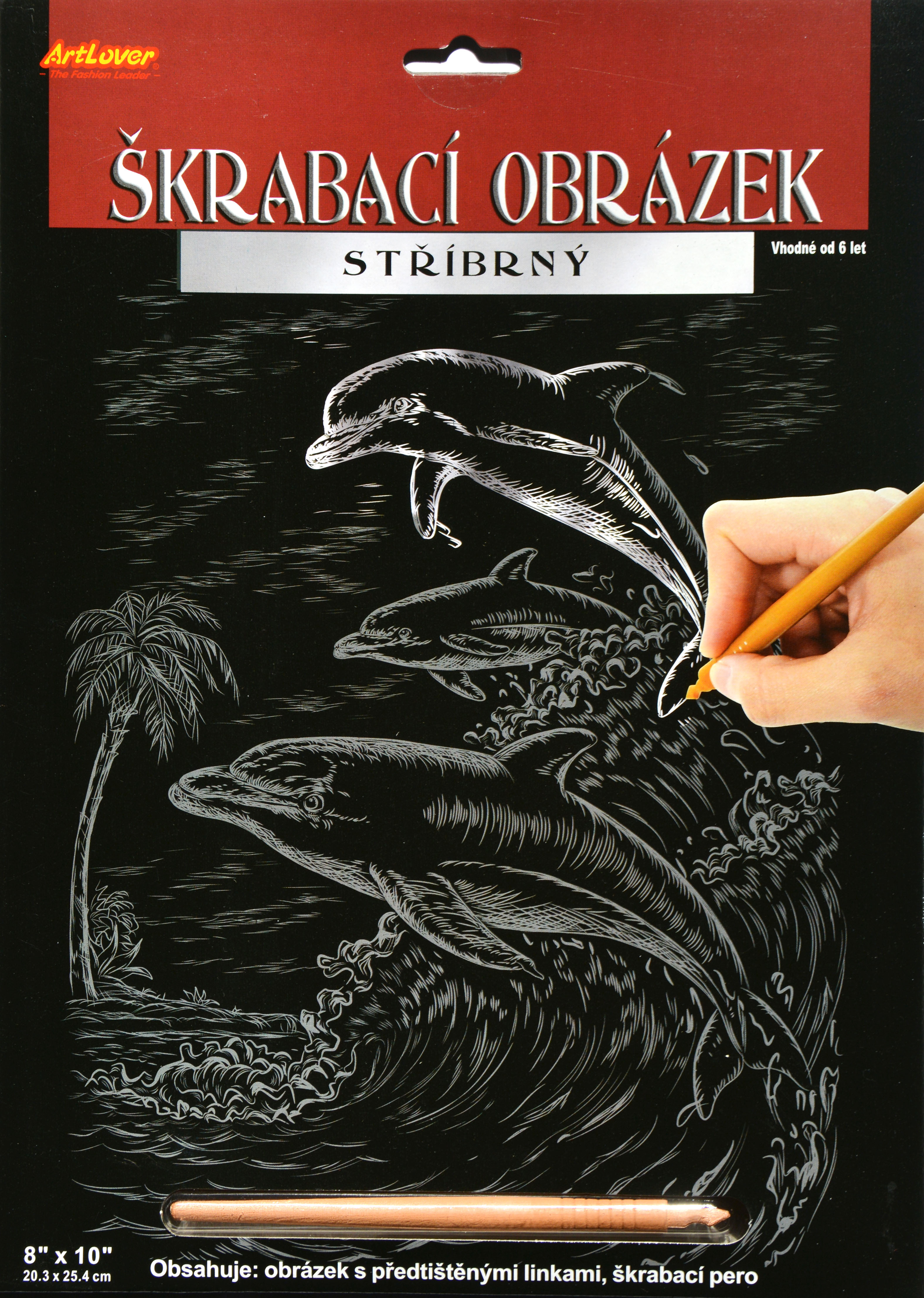 Škrabací obrázek stříbrný 20 x 25 cm- Delfín