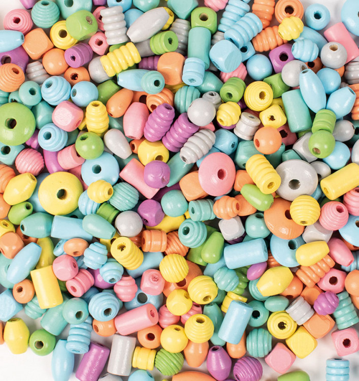 Dřevěné korálky pastelové 250gr.